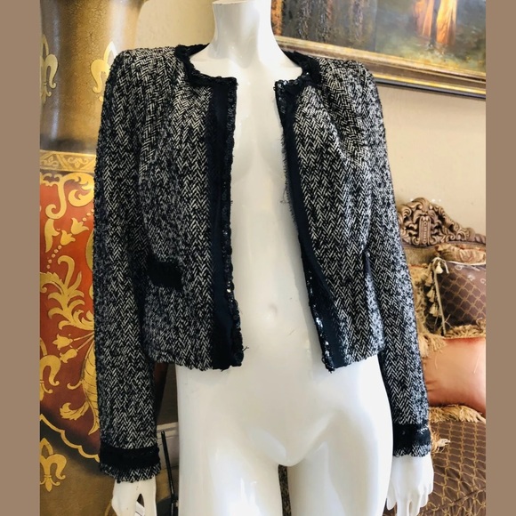 Sinequanone Black Wool Sequin Trim Tweed Jacket 4 - Picture 4 of 8